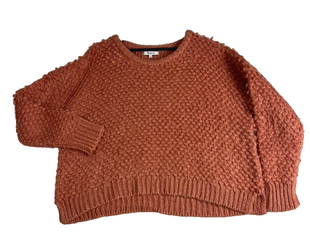 Madewell Sweater Womens Large Coral Mohair Blend Popstitch Pull Over Bubble Knit